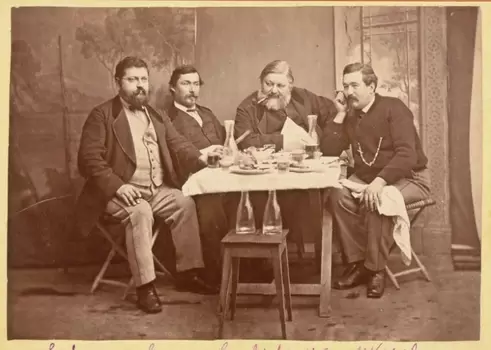 Gustave Courbet (au centre) avec ses amis bullois Gustave Courbet à Bulle avec des amis
